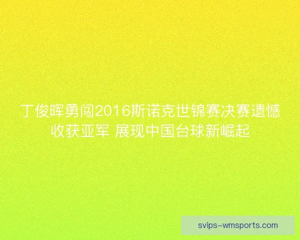 丁俊晖勇闯2016斯诺克世锦赛决赛遗憾收获亚军 展现中国台球新崛起