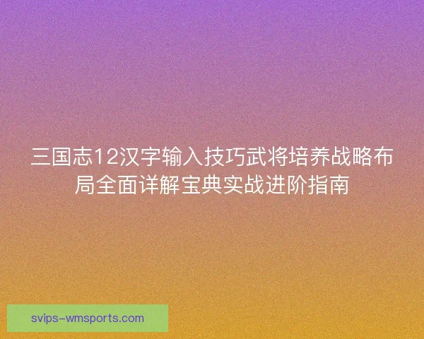 三国志12汉字输入技巧武将培养战略布局全面详解宝典实战进阶指南 三国志12汉字输入技巧武将培养战略布局全面详解宝典实战进阶指南