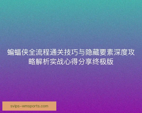 蝙蝠侠全流程通关技巧与隐藏要素深度攻略解析实战心得分享终极版
